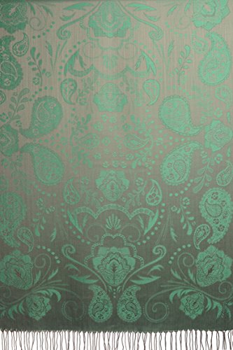 Écharpe verte femme pashmina feel châle à franges gris LissKiss - 2