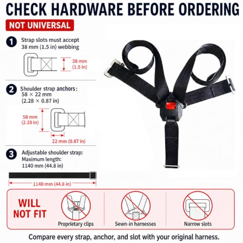 Image of Baby Chair 5pt 5 Point Harness Belt Width 38mm /1.5in | Child Seat, Shoulder Belt Length 44.8in, Adjustable Straps, with Locking Buckle