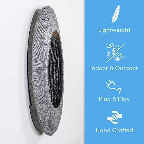 Make Lemonade Indoor/Outdoor Waterfall Hanging Fountain, Handcrafted Natural Faux Stone Exterior with LED Lights, Patio and Home Wall Décor, Oval, Charcoal