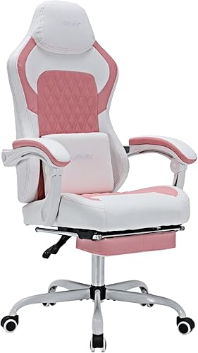 NIONIK Silla de juegos con reposapiés, silla ergonómica para juegos de computadora, sillas de videojuegos lumbares de masaje, sillas de juegos de