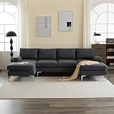 VERYKE Modern U-Shaped Sectional Sofa Couch for Living Room, 110'' Linen Fabric Couch Sofa, Upholste