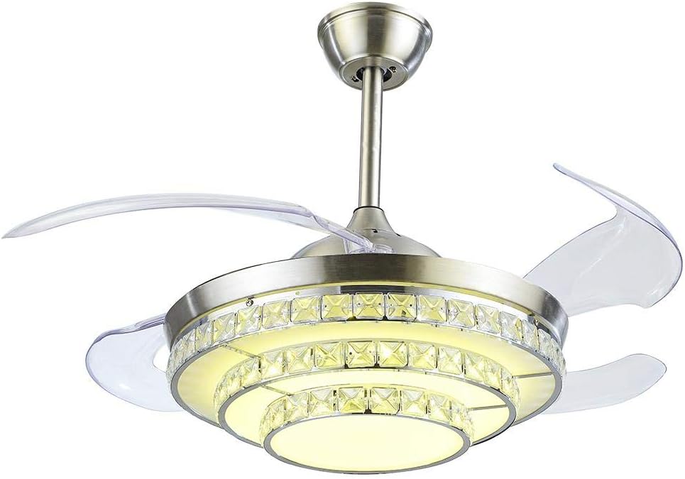 Modern Crystal Ceiling Fan Lights with Remote, 42 Inch Ceiling Fan Chandelier with Retractable Blade, 3 Color Changes LED Light Kit, Silent Crystal Chandelier Ceiling Fan for Bedroom Living Room Modern Crystal Ceiling Fan Lights with Remote, 42 Inch Ceiling Fan Chandelier with Retractable Blade, 3 Color Changes LED Light Kit, Silent Crystal Chandelier Ceiling Fan for Bedroom Living Room
