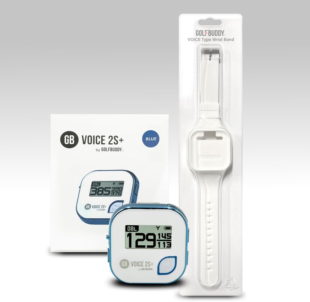 GolfBuddy Voice 2S+ Talking GPS Rangefinder Bundle with Official GolfBuddy Wristband – Audio Distance to Front/Center/Back, 18-Hour Battery, Preloaded Courses, Wearable Golf GPS Watch Conversion