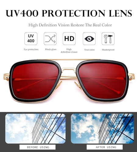 Image of Tony Stark Polarized Sunglasses for Men - Women Vintage Aviator Square Metal Frame Iron Man Edith Glasses