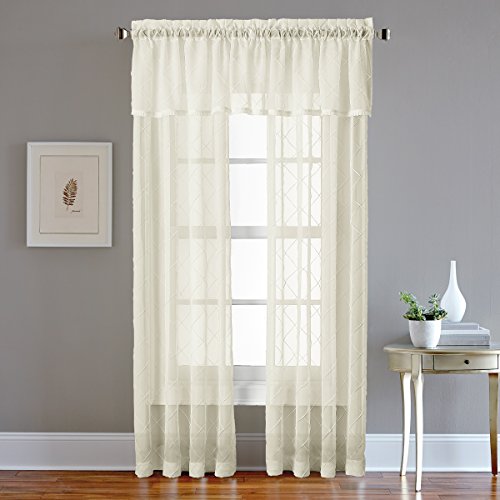 Chf Pintuck Sheer Tailored Valance, 18", Ivory #TOP13