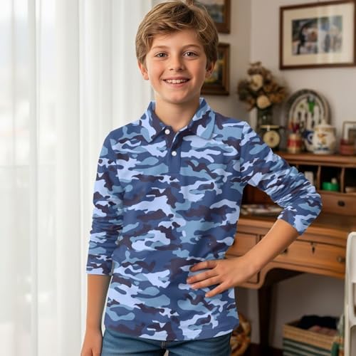 WELLFLYHOM Boys Tennis Shirts 3-16T Long Sleeve Graphic Golf Top Novelty School Uniform Collared T-Shirt Fall Clothes3