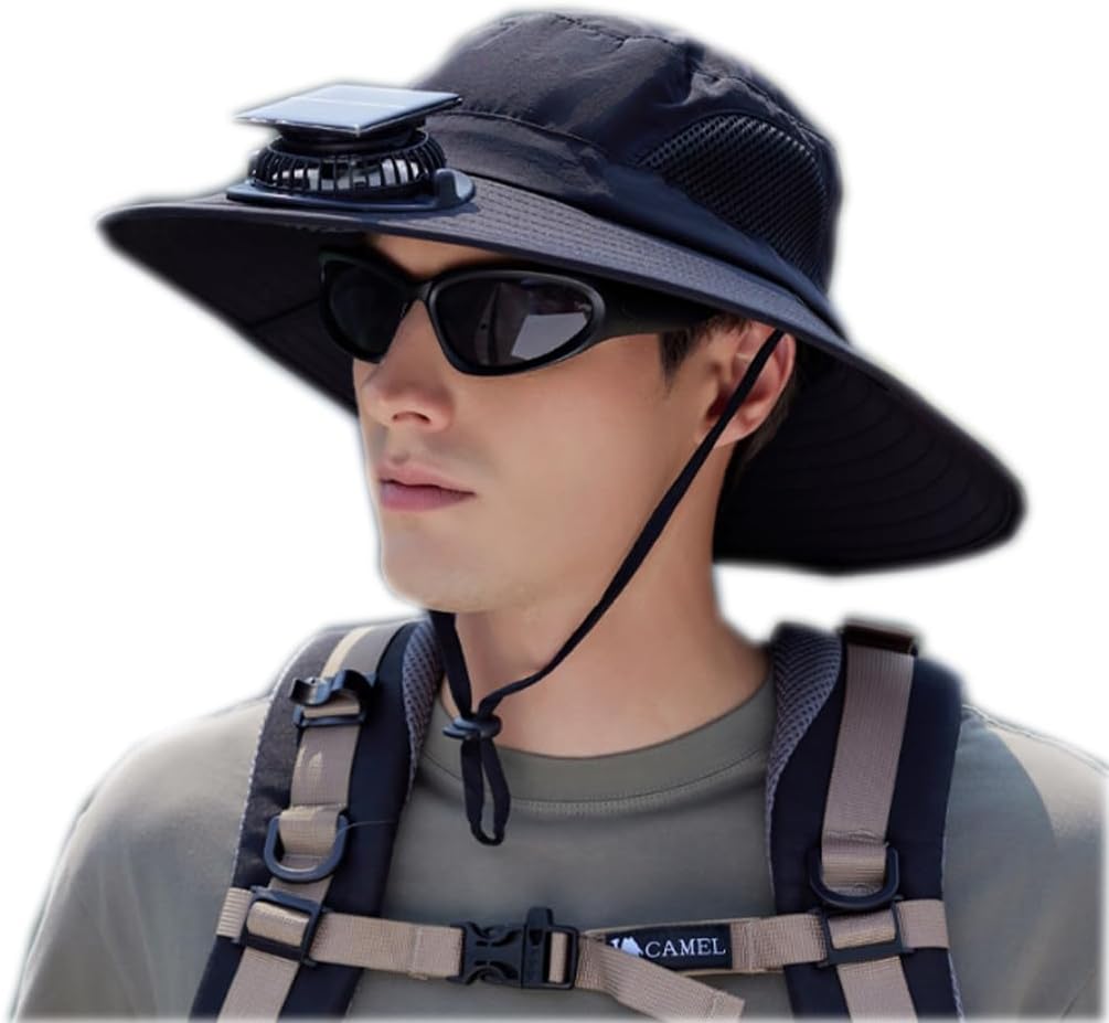 Unisex Sun Hat Fan Solar USB Powered Cooling Fan Ventilating Travel Hiking Fishing Cap UV Protection Bucket Hat