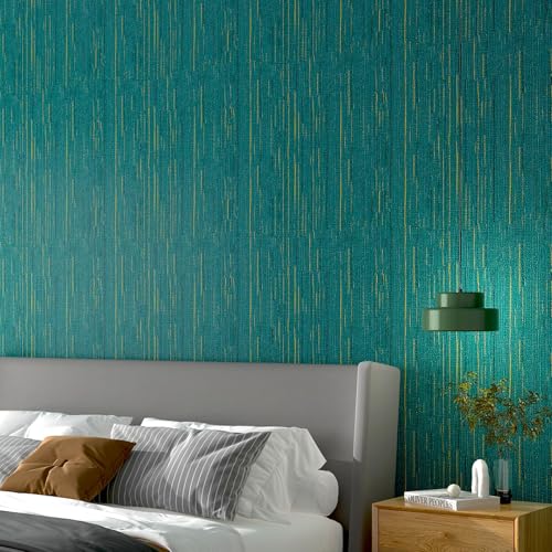 Decotalk Teal Grasscloth Wallpaper 17.7"x200" Grasscloth Peel and Stick Wallpaper Grass Cloth Contact Paper Textured Grass Cloth Wallpapers for Wall Cabinets Decor Faux Seagrass Fabric Vinyl Green