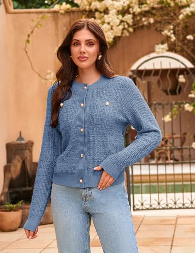 Image of GRACE KARIN Women's Fall Cardigan Sweaters Button Knit Jackets | Open Front,Long Sleeve,Crewneck,with Pockets,Cropped,Work,Business,Causal,Lightweight,Fashion,Dressy,Trendy,Outfits,Clothes