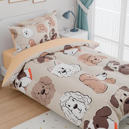 Image of Dog Kids Bedding Set for Girls Boys, Ultra Soft Microfiber Comforter Set Twin Size 3-Pieces, Dogs Comforters Bed Sets for Kid Tween Teen Bedroom Decor