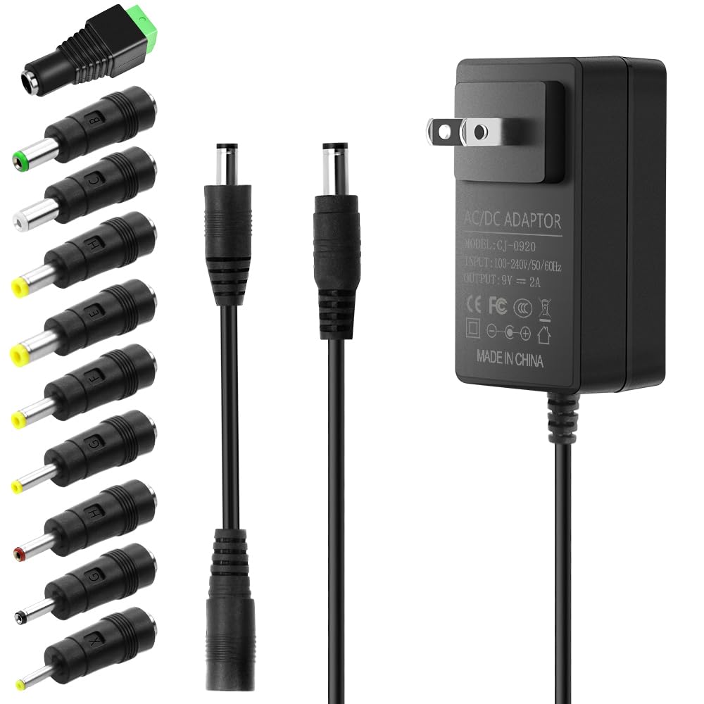 9V 2A Power Adapter Universal Power Supply DC 9V Power Cord 9 Volt 2 Amp 2000mA 1500mA 1000mA AC to DC Adapter with 5.5x2.5mm 10 Tips for Guitar Pedal Speaker Cooling Fan Security Cameras Toys-image-44