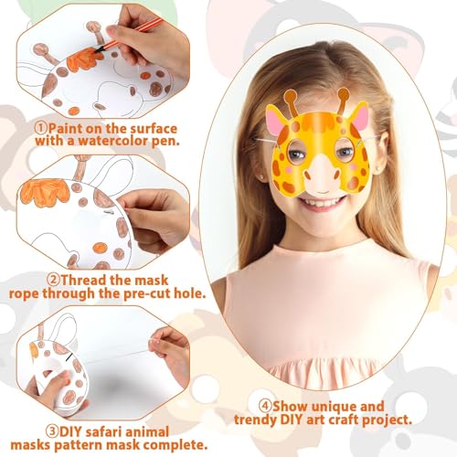 Lonfliness 36 Set Animal Coloring Mask Color Your Own Jungle Animal Mask Paper Art Craft DIY Safari Animal Blank Mask Masquerade Birthday Dress-Up Party Favor School Classroom Activities Game Supplies - Thumbnail 4