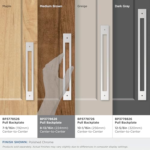 Image of Amerock Medora 8-13 /16 inch Polished Chrome Backplate | Decorative zinc cabinet hardware backplate designed to complement knobs and pulls while protecting cabinet surfaces