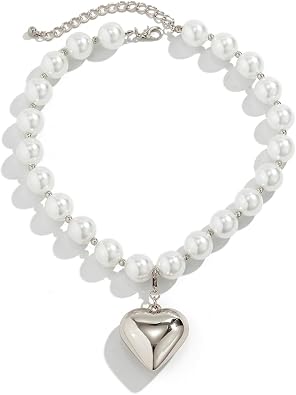 Heart Necklaces for Women Gold Chunky Heart Necklace Pearl Beads Choker Necklaces Y2k Necklace Trendy Jewelry Accessories Gifts