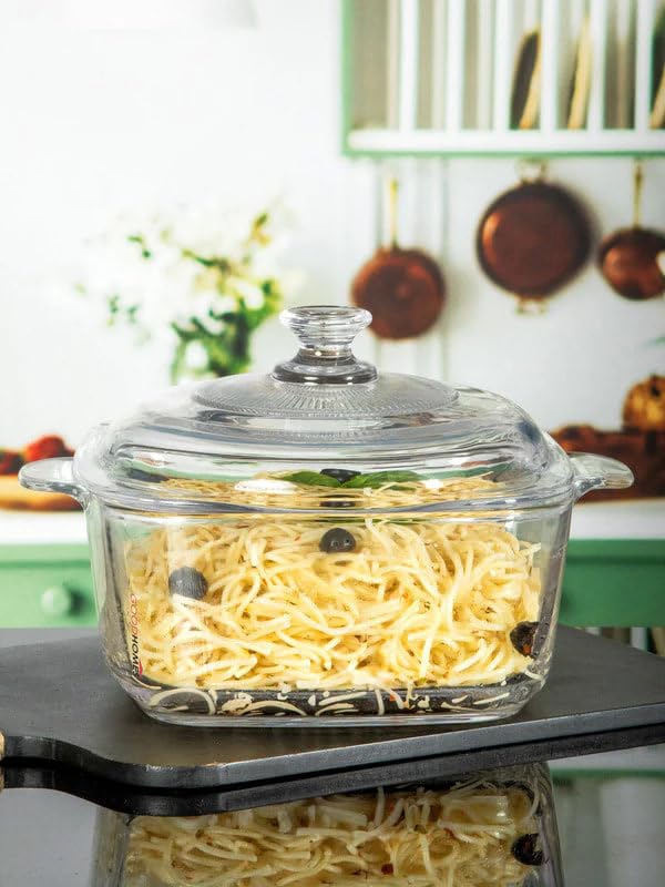 Image of bellemax 1pcs Set of 1500ml Each Casserole with Glass lid Microwave Oven Safe Serving Bowl Tempered Glass, for Rice and Boiling Food Multipurpose (BM-03)