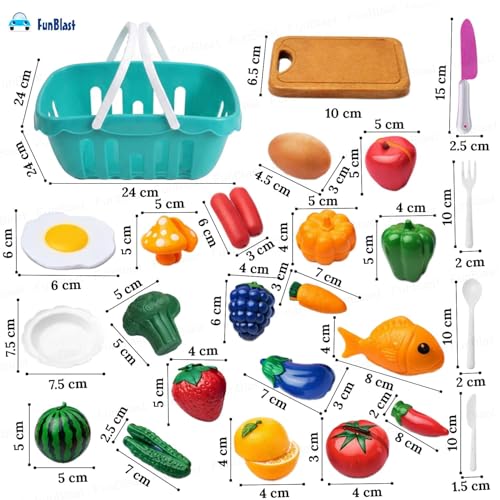 Image of FunBlast Fruits & Vegetables Play Set Toys, 26 Pcs; Realistic Sliceable Cutting Pretend Play Kitchen Toys for Kids, Play Food Toys, Fruit Vegetable Toys, Chopping Board with Knife & Basket