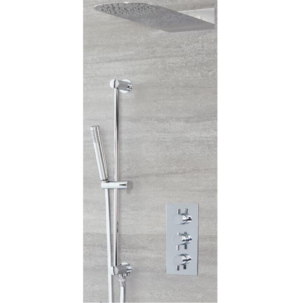 Milano Mirage Thermostatic Mixer Valve 200Mm X 500Mm Shower Head Handset Riser Rail - Chrome