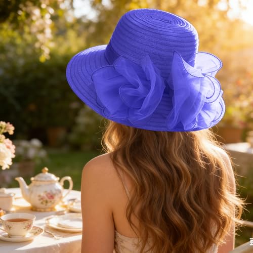 Image of DRESHOW Lady Derby Dress Church Bowler Cloche Hat Bowknot Organza Bridal Cap for Wedding