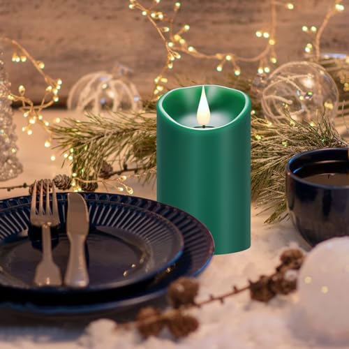 Image of Rechargeable Flameless Candles with Remote, Led Candles Flickering, Battery Operated Candles, Pillar Real Wax Green USB Candle 3D Wick for Home, Wedding, Halloween, Christmas 3 inch x 4 inch