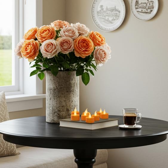 Image of FURORA LIGHTING Orange Glitter Flameless Tealights - 1.45 inch W x 1.57 inch H, 12-Pack, Batteries Included