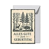 WBdesignz XXL Jagd-Geburtstagskarte „Alles Gute zum Geburtstag“ mit Umschlag - Geburtstag - Waldmotiv mit Hirsch, Wildschwein & Rehkitz - rustikale Karte für Jäger, Förster & Naturfreunde (XXL DIN A4)