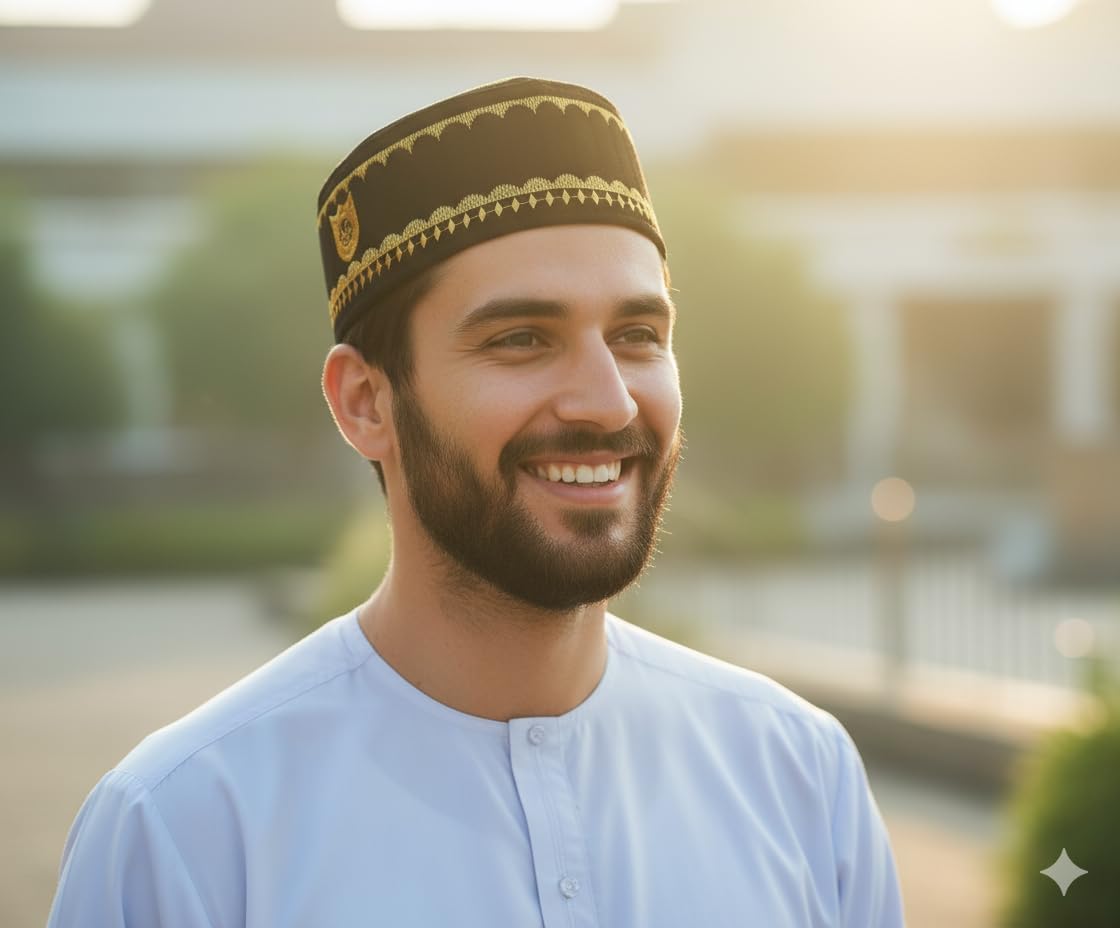 Al-Ameen Muslim Gift Prayer Kufi Hat for Men AMN-477 Islam Skull Cap Unique Design Beanie Round Topi Headwear Ramadan Eid image 5