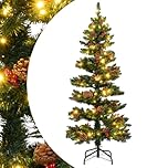 SPOTRAVEL 5FT Artificial Christmas Tree, Pre-Lit Spiral Xmas Tree with140 Warm White LED Lights, 8 Modes, 39 Pine Cones & Red Berries, Home Office Party Holiday Decoration