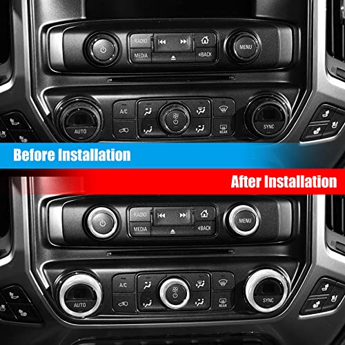 Radio Ac Knobs Center Console Switch Button Trim Air Conditioner Switch Knob Cover Fit For Chevy Silverado Gmc Sierra 2014-2018, Aluminum Alloy, 8Pcs (Silver) #TOP3