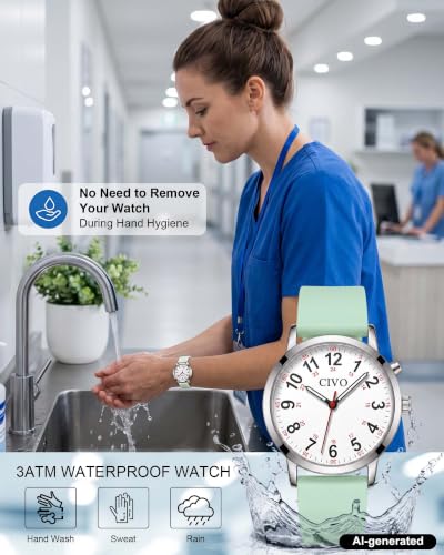 Image of CIVO Night-Light Nurse Watches for Women: Easy-Read Analog Waterproof Watch