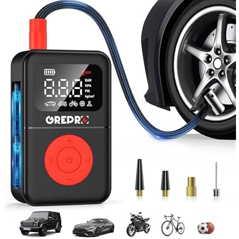 GREPRO Tire Inflator Portable Air Compressor, 160 PSI Portable Air Pump, 3X Faster Air Pump with Digital Pressure Gauge, LED Light, and Multiple Adapters for Car, Moto, Bike, and Other Inflatables Cover