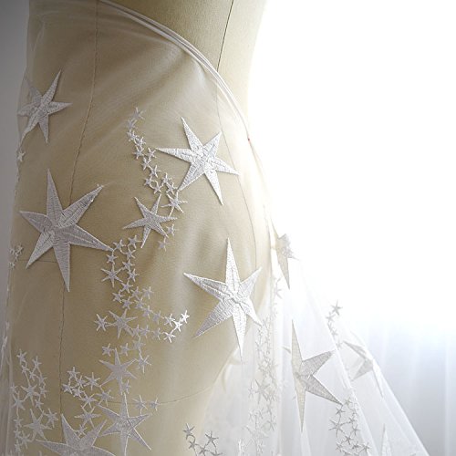 55 Inches Width Stars Embroidery Fashion Lace Fabric Wedding Dress Lace Fabric By The Yard (Off White) #TOP2