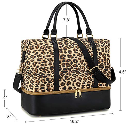 CAMTOP Women Ladies Weekender Travel Bag Canvas Overnight Carry-on Duffel Tote Luggage (289 Leopard-Brown)