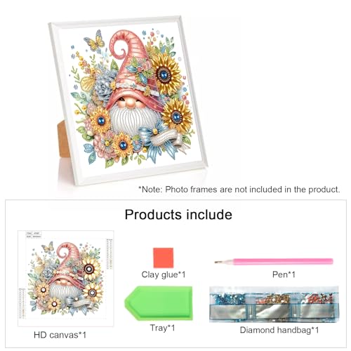 Image of Diamond Art Painting Kits, 5D Special Shape, 12x12inch, Sunflower Gnome | For Adults, For Beginners, Crystal Rhinestones, Home Wall Decoration Gift