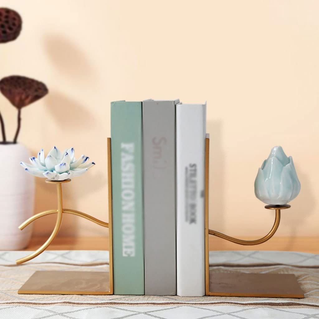 Buchstützen Kreative dekorative Buchstützen mit Lotus- und Vogelmotiv, Metall-Bücherregal-Buchstützen, for die Dekoration im Heimbüro, im Schlafzimmer, im Arbeitszimmer Buchstützen und Bücherregale