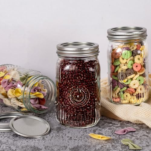 Image of Amzcku 32 oz Vintage Mason Jars with Lids, Regular Mouth Canning Jar, Safe For Storage, Canning, Pickling, Preserving, Fermenting, DIY Crafts & Decor 4 Pack
