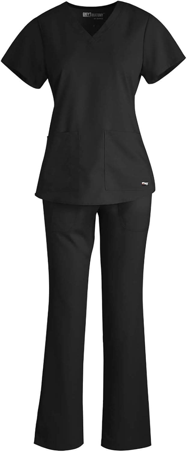 Grey's Anatomy V-Neck Top Bundle with Drawstring Pant Medical Scrub Set for Women