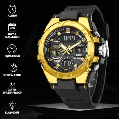 Image of V2A Styrke 5120 Analog Digital Watch for Men | Hybrid Multi Display Dial | Alarm Stopwatch Day Date 12 /24 Hr | TPU Strap | 30M Water Resistant | Gift for Mens