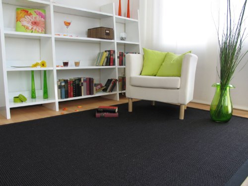 Astra Sisal Teppich Manaus mit Bordüre Farbe schwarz 100% Sisal - 18 Größen, Größe: 200x290 cm