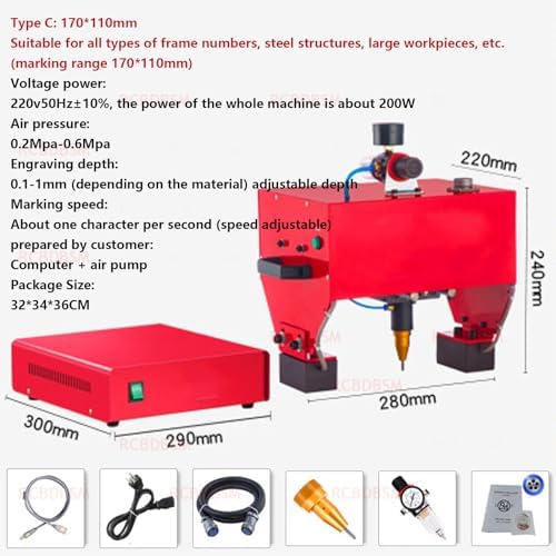 Pneumatic Dot Peen Marking Machine - Heavy-Duty Engraver for VIN Codes & Numbers on Large Metal Parts Like Car Chassis - Durable Pneumatic Marking Tool