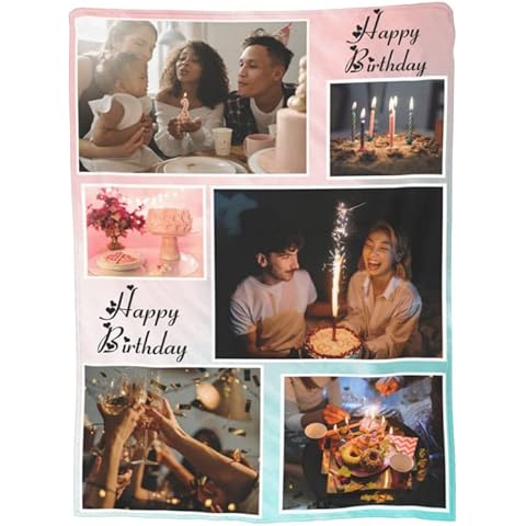 Personalised Birthday Blankets for Kids or Adults - Customised Photo Collage Flannel Blankets Birthday Gifts for Family and Friends Cover