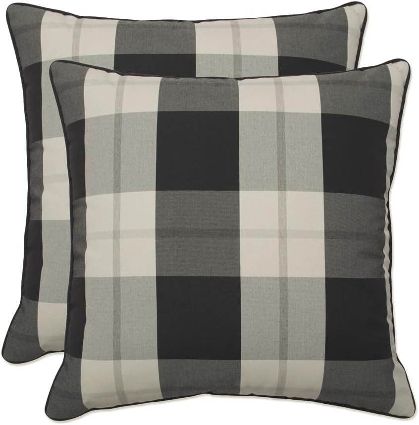 Pillow Perfect Outdoor/Indoor Branson Pewter Black Throw Pillows, 16.5" x 16.5", Pack of 2