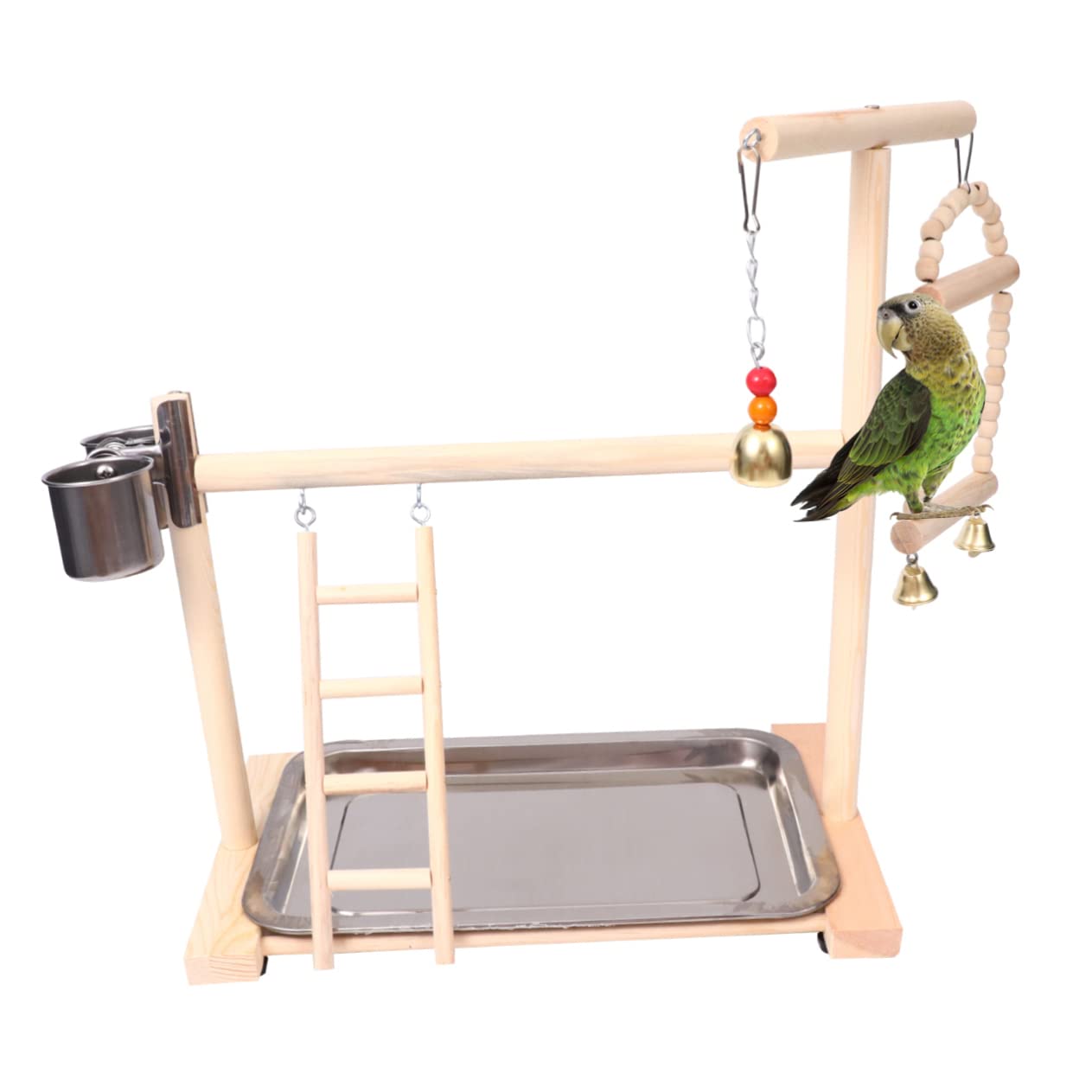 DOITOOL Puesto de Loros Madera Parque Infantil Columpio Escalera Juguete Colgante Acero Inoxidable Cuenco Bird Toys Columpio para Pájaros Colgante de Madera para Loros Juguetes para Pájaro