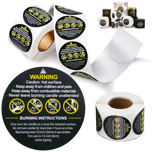 Luxetins Candle Warning Labels, Container Stickers, Safety Stickers, Decal for Candle Making DIY & Small Businesses(Black, 2.0inch,1000pcs)
