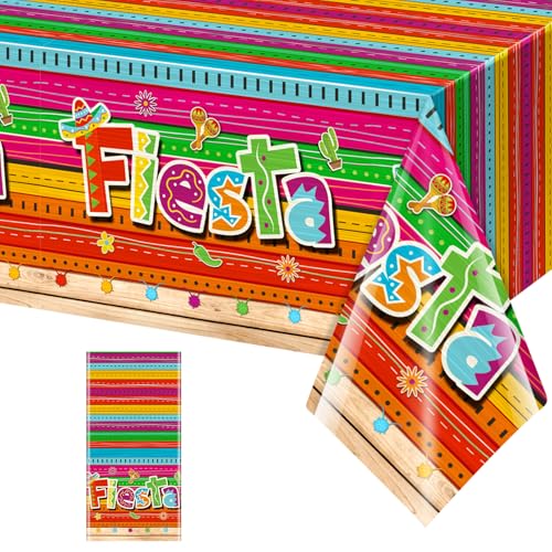 Jectivs 1 Pieces Mexican Fiesta Party Tablecloth Decorations,Plastic Cinco De Mayo Printed Table Cloth Table Cover for Fiesta Taco Night Birthday and Mexican Themed Party Supplies, 54 x 108 Inch