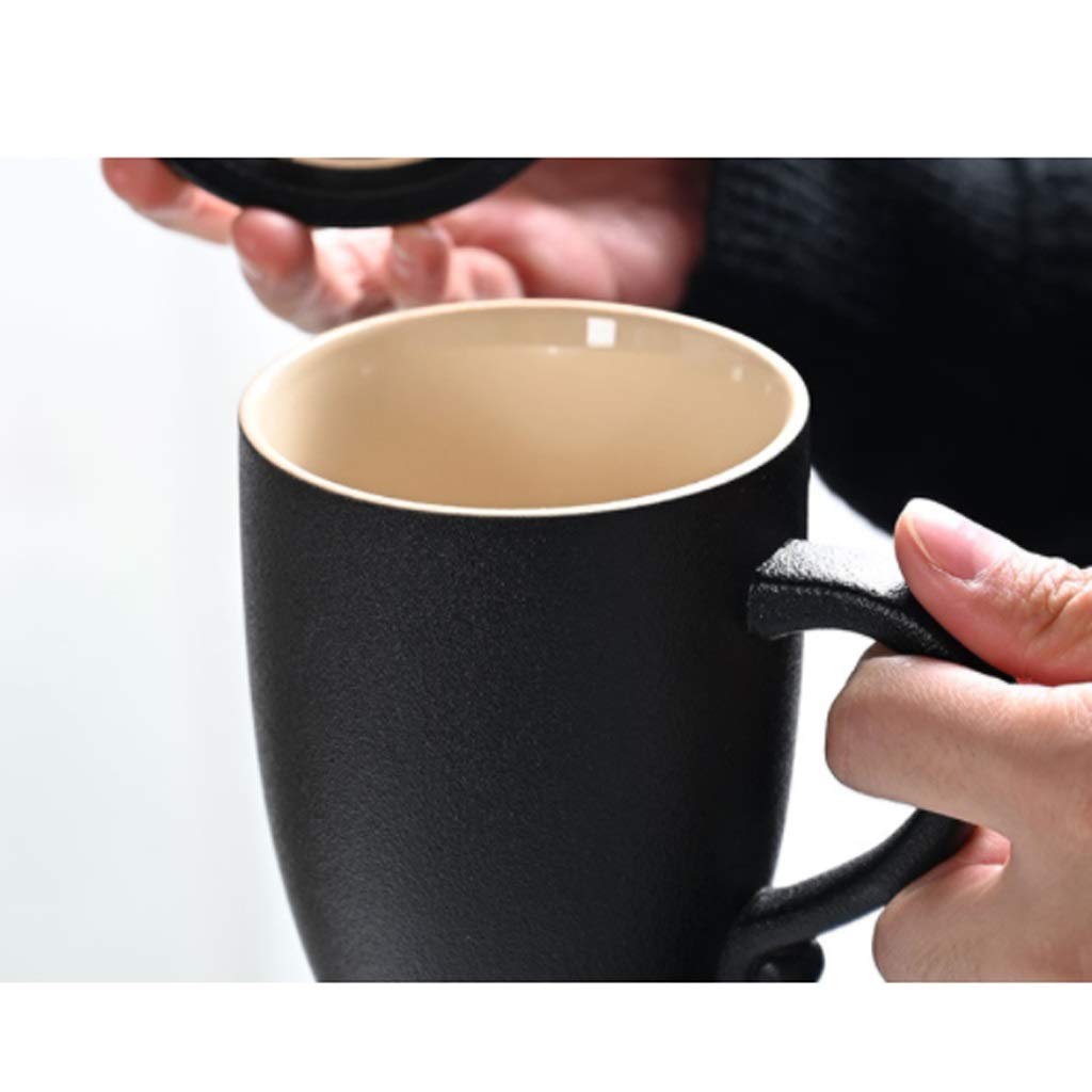 Kaffee-Becher Keramikbecher handgefertigt mit Deckel Einfache Kapazität Becher Kreative Große Kapazität Kaffeetasse Wiederverwendbare Reise Teetasse 350ml (Color : White)