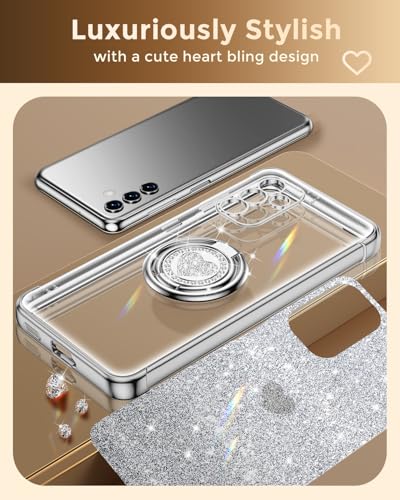 Image of XYZ for Samsung Galaxy S24 Plus Case with Stand, Galaxy S24 Plus Case with Double Ring, Women Girls Bling Luxury Glitter Clear Phone Case Cover Heart for Samsung Galaxy S24 Plus, Silver