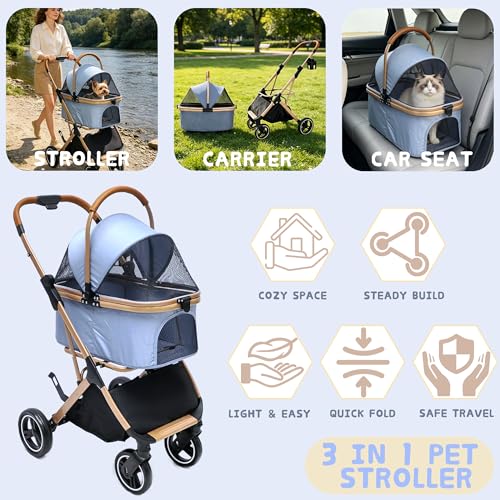 Chihuahua 3-in-1 Foldable Pet Stroller 4-Wheel for Small Dogs, Cerulean by Chihuahua - Used condition - Image 4