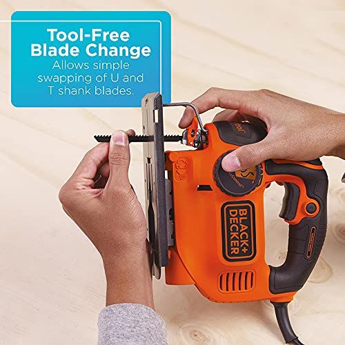 BLACK+DECKER Jig Saw, 5-Amp, 3,000 Blade Speed, 45 Degree Beveled Cuts, ¾-Inch Orbital Blade, 4 Curve Settings, Corded (BDEJS600C)