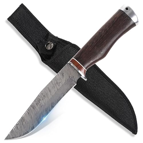 GER-SABER Couteau Outdoor 27cm – Lame Clip-Point Style Turc avec Motif Damas, Garde Classique avec Insert Palissandre, Poignée en Bois Exotique avec Repose-Doigt, Compagnon Élégant pour la Nature