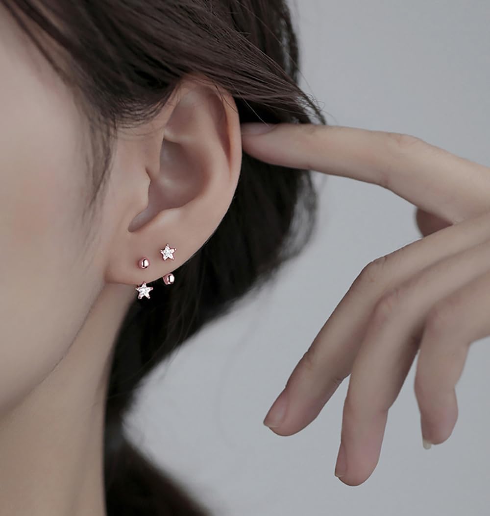 Reffeer Solid 925 Sterling Silver Star Half Hoop Earrings Open Huggie Hoops for Women Teen Girls CZ Star Hoop Earrings Ball Cuffs